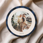 Vintage Blue and Black Buffalo Plaid Custom Photo Ceramic Tree Decoration<br><div class="desc">Vintage Blue and Black Buffalo Plaid Personalised Christmas Custom Photo Ceramic Ornament</div>
