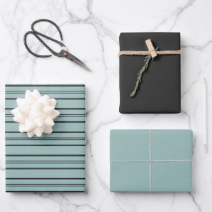 Vintage Blue and Black Stripes Wrapping Paper Sheet