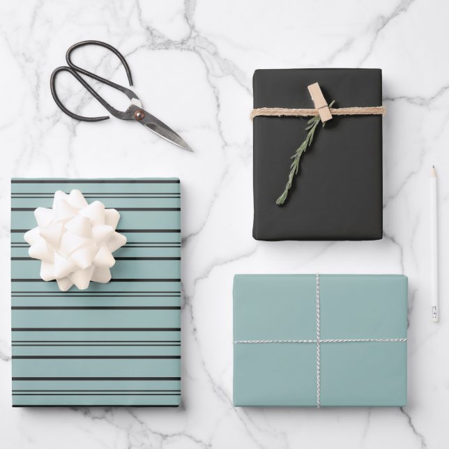 Vintage Blue and Black Stripes  Wrapping Paper Sheet (Front)