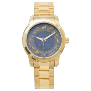 Vintage blue and gold zodiac astrology celestial  watch
