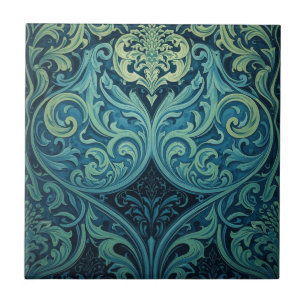 Vintage Blue And Green Art Nouveau Floral Tile