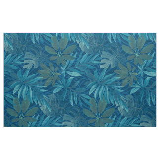Vintage Blue and Green Tropical Leaf Fabric