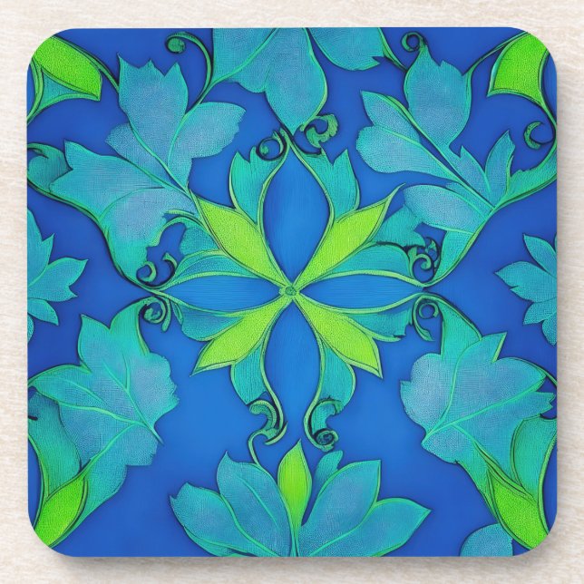 Vintage Blue and Green Wavy Design Coaster (Front)