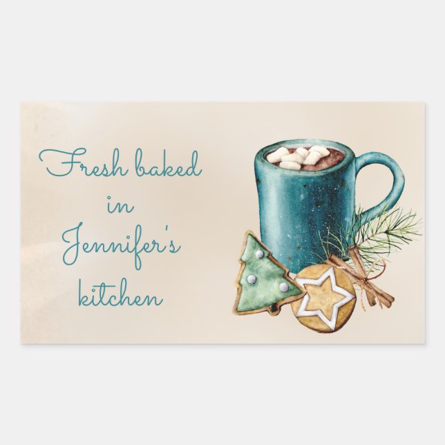 Vintage Blue and Kraft Homemade Bakery Rectangular Sticker (Front)