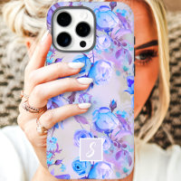 Vintage Blue and Lavender Floral Monogram