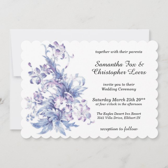 Vintage. Blue and lilac flowers  Invitation (Front)