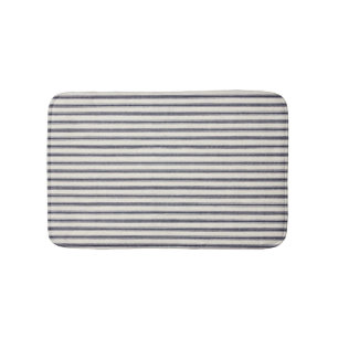 Vintage Blue And Off White Ticking Stripe Bath Mat