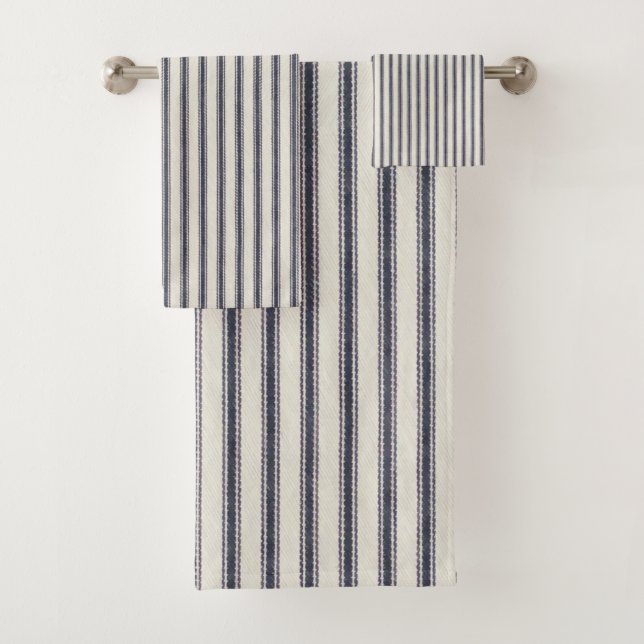 Vintage Blue And Off White Ticking Towel Set (Insitu)