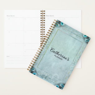Vintage Blue and Peacock Feathers Planner