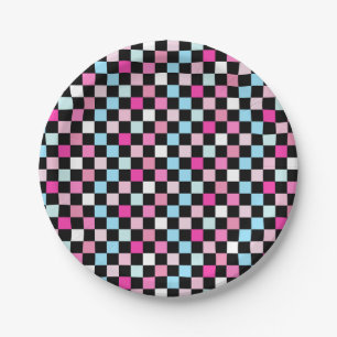 Vintage Blue and Pink Checkered Paper Plates