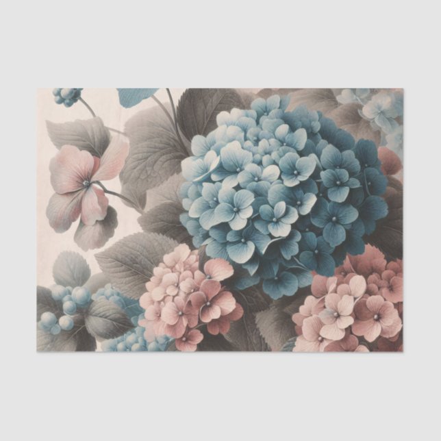 Vintage Blue and Pink Hydrangea Decoupage Tissue Paper (Front)