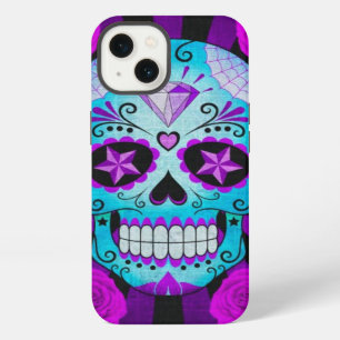 Vintage Blue and Purple Sugar Skull with Roses iPhone 13 Case