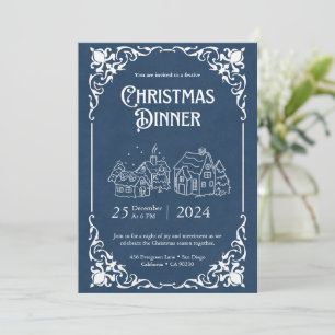 Vintage Blue and White Christmas Dinner Template