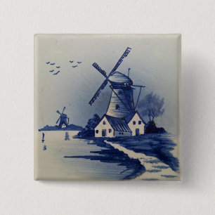 Vintage Blue and White Delft Artwork Painting 15 Cm Square Badge