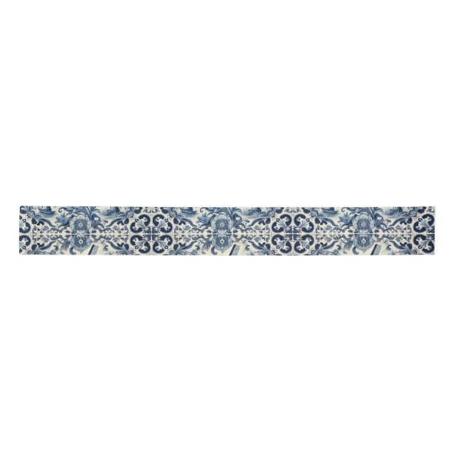 Vintage Blue and White Delft Tiles  Satin Ribbon (Front)