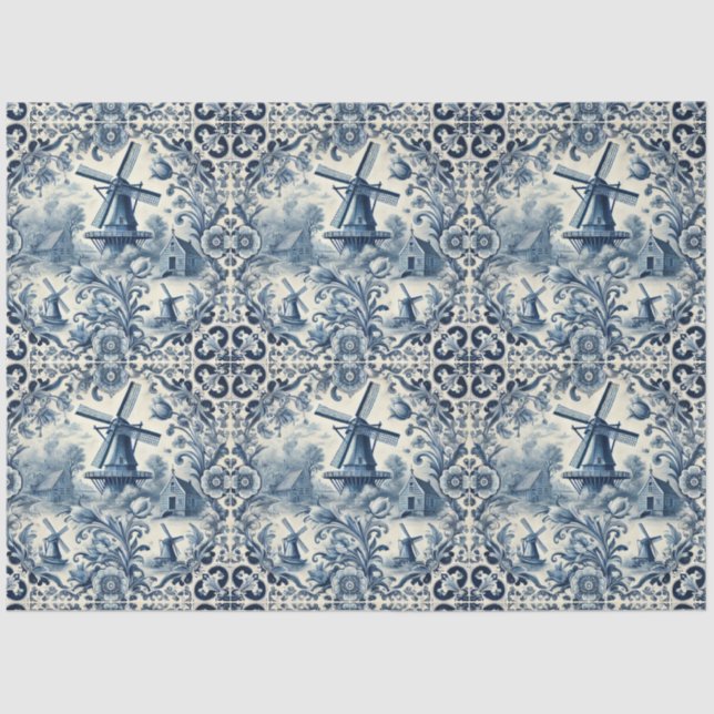 Vintage Blue and White Delft Tiles  Tissue Paper (Front)