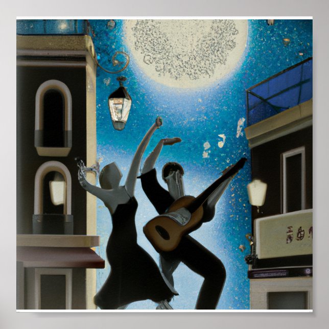 Vintage blue and white Digital Deco Poster (Front)