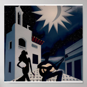 Vintage blue and white Digital Deco Poster