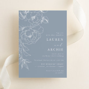 Vintage Blue and White Floral Coastal Wedding Invitation