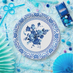Vintage Blue And White Floral  Paper Plate