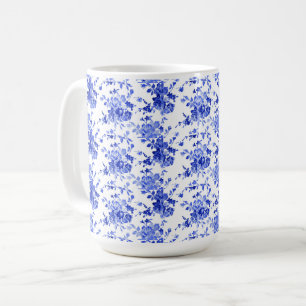 Vintage Blue and White Floral Pattern Coffee Mug