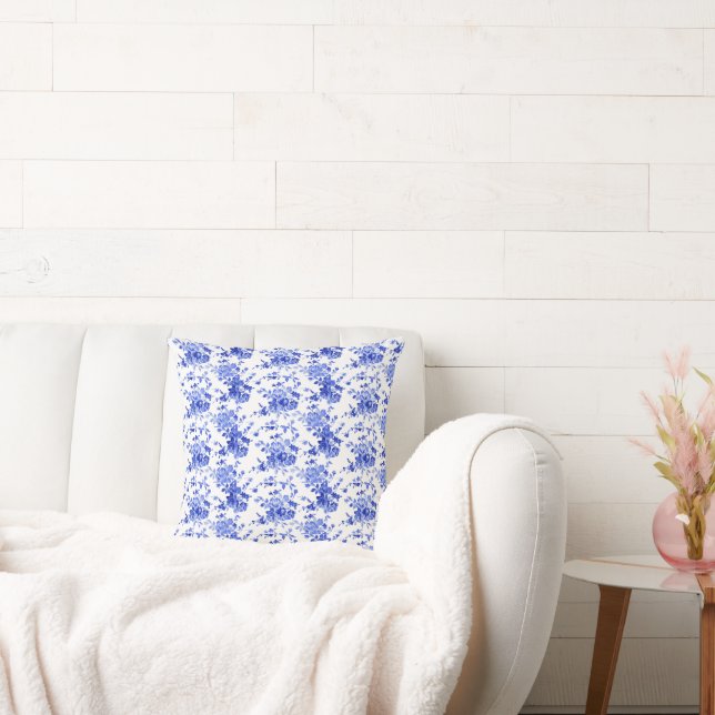 Vintage Blue and White Floral Pattern Cushion (Couch)