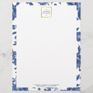 Vintage Blue and White Floral Pattern Custom Letterhead