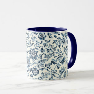 Vintage blue and white floral pattern mug