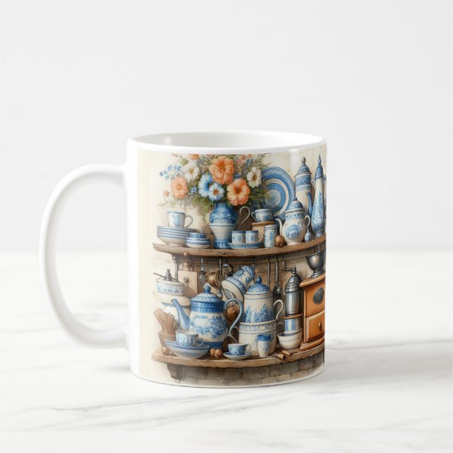Vintage Blue and White Kitchen Coffee Mug (Left)