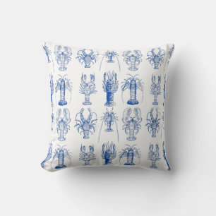 Vintage blue and white Lobster Crustacean print Cushion