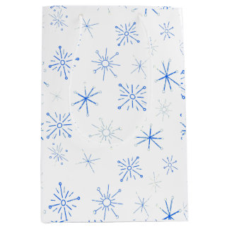 Vintage Blue and White Midcentury Snowflakes Medium Gift Bag