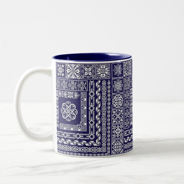 Vintage Blue and White Moroccan Pattern Two-Tone Coffee Mug (Left)