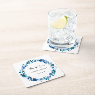 Vintage Blue and White Porcelain Floral Botanical Square Paper Coaster