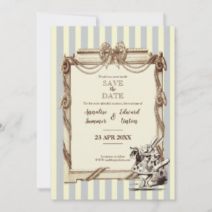 Vintage blue and white striped Alice in Wonderland Save The Date