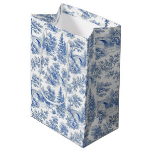 Vintage Blue and White Toile Landscape Medium Gift Bag
