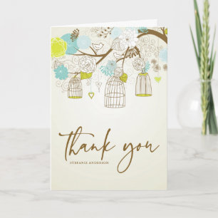 VINTAGE BLUE AND YELLOW BIRDCAGES THANK YOU CARD