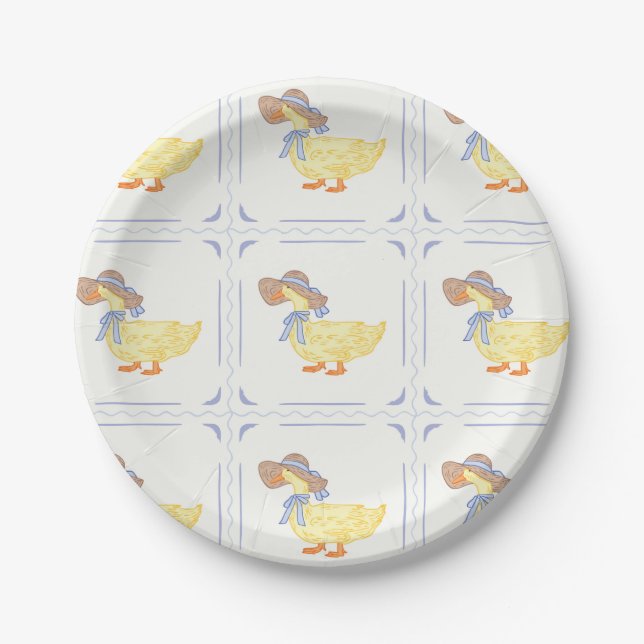 Vintage Blue and Yellow Ducks Paper Plate (Front)