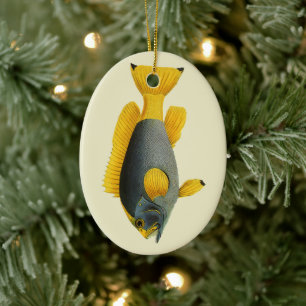 Vintage Blue and Yellow Grouper Fish, Marine Life Ceramic Tree Decoration
