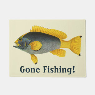 Vintage Blue and Yellow Grouper Fish, Marine Life Doormat