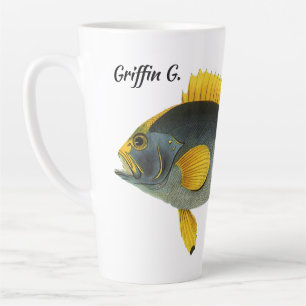 Vintage Blue and Yellow Grouper Fish, Marine Life Latte Mug