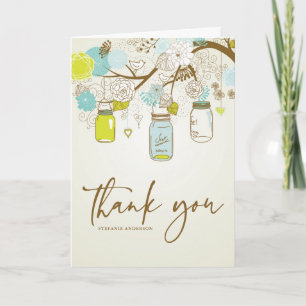 VINTAGE BLUE AND YELLOW MASON JARS THANK YOU CARD