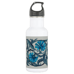 Vintage Blue Antique Flower art rustic Tile Decor 532 Ml Water Bottle