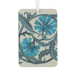 Vintage Blue Antique Flower art rustic Tile Decor Car Air Freshener