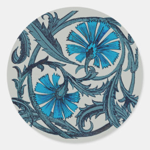 Vintage Blue Antique Flower art rustic Tile Decor Classic Round Sticker