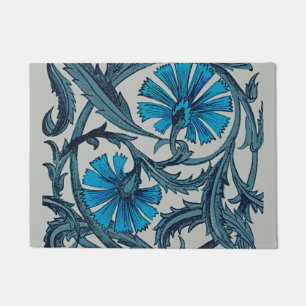 Vintage Blue Antique Flower art rustic Tile Decor Doormat