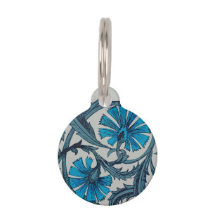 Vintage Blue Antique Flower art rustic Tile Decor Pet Tag