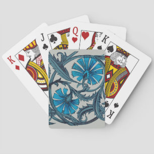 Vintage Blue Antique Flower art rustic Tile Decor Playing Cards
