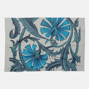 Vintage Blue Antique Flower art rustic Tile Decor Tea Towel