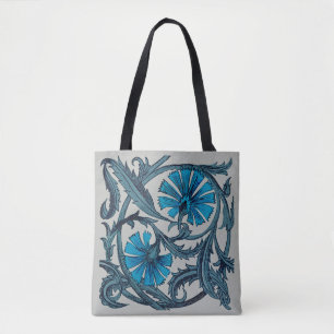 Vintage Blue Antique Flower art rustic Tile Decor Tote Bag