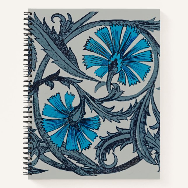 vintage blue antique flower arts crafts rustic notebook (Front)